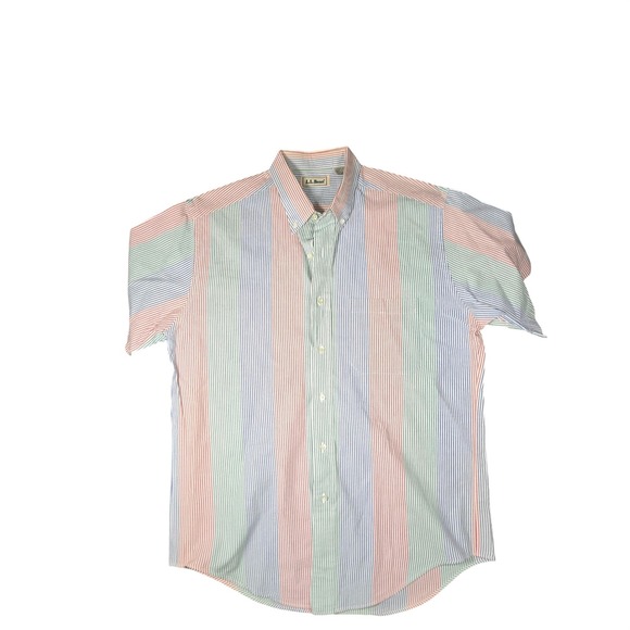 L.L. Bean Other - Vintage LL Bean Multi Stripe Short Sleeve Button seersucker Shirt Mens M Cotton